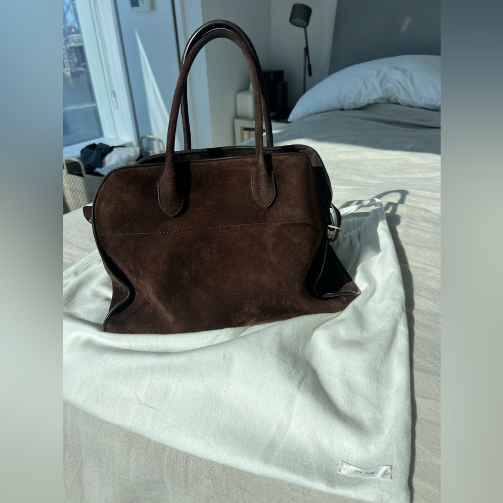 The Row Margaux 15 in brown suede